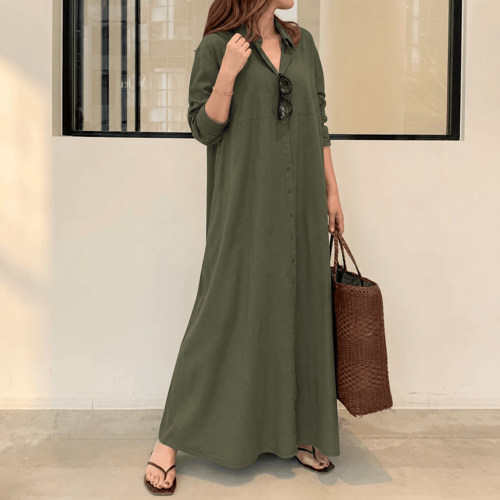 Marivelle – Women's Effortless Maxi Shirt Dress with Pockets