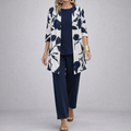 Evania – Women's Navy Botanical 3 Piece Outfit Set with Longline Cardigan