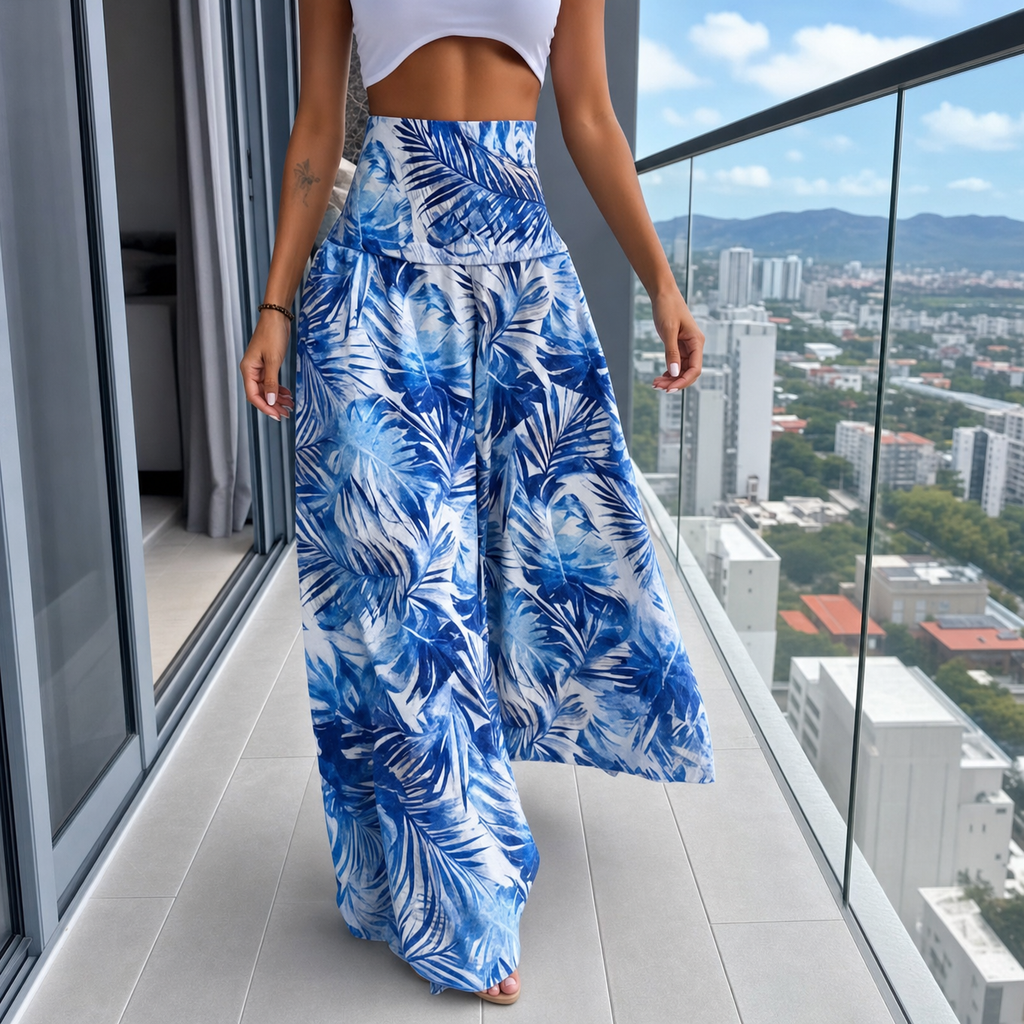 Floressa – Smocked High-Waist Floral Maxi Skirt with Flowy A-Line Sweep