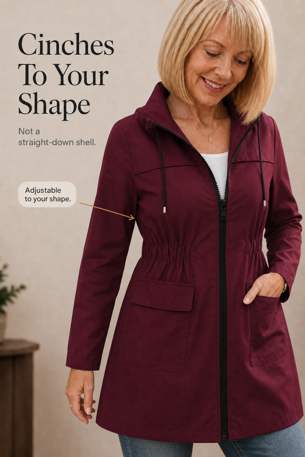 Rainette – Drawstring Waist Hooded Rain Jacket
