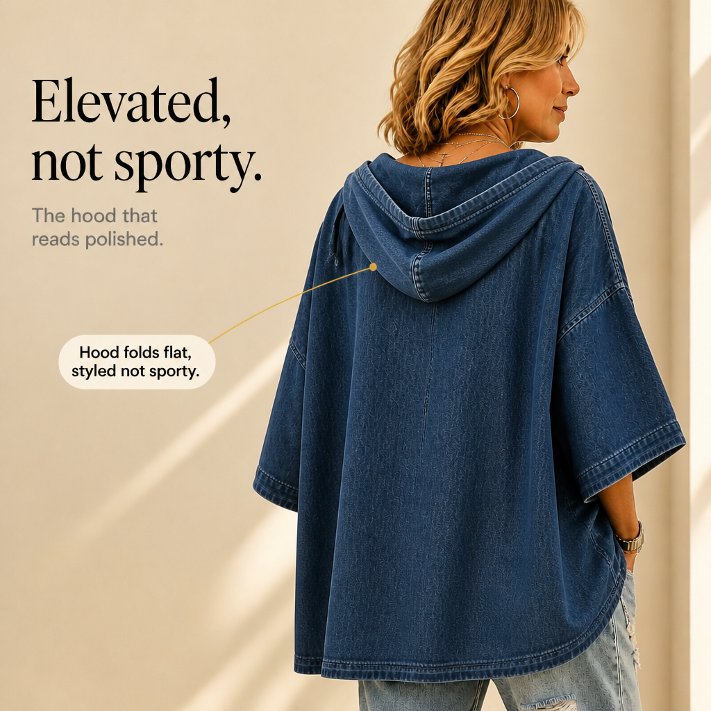 Wearlow – Oversized Washed Denim Look Hooded Poncho
