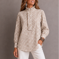 Larkspur – Ruffle Collar Gingham Placket Blouse