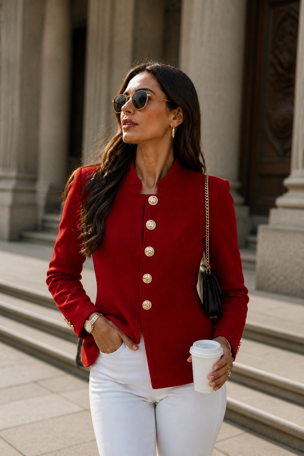 Wearbella – Gold Button Tailored Military Blazer