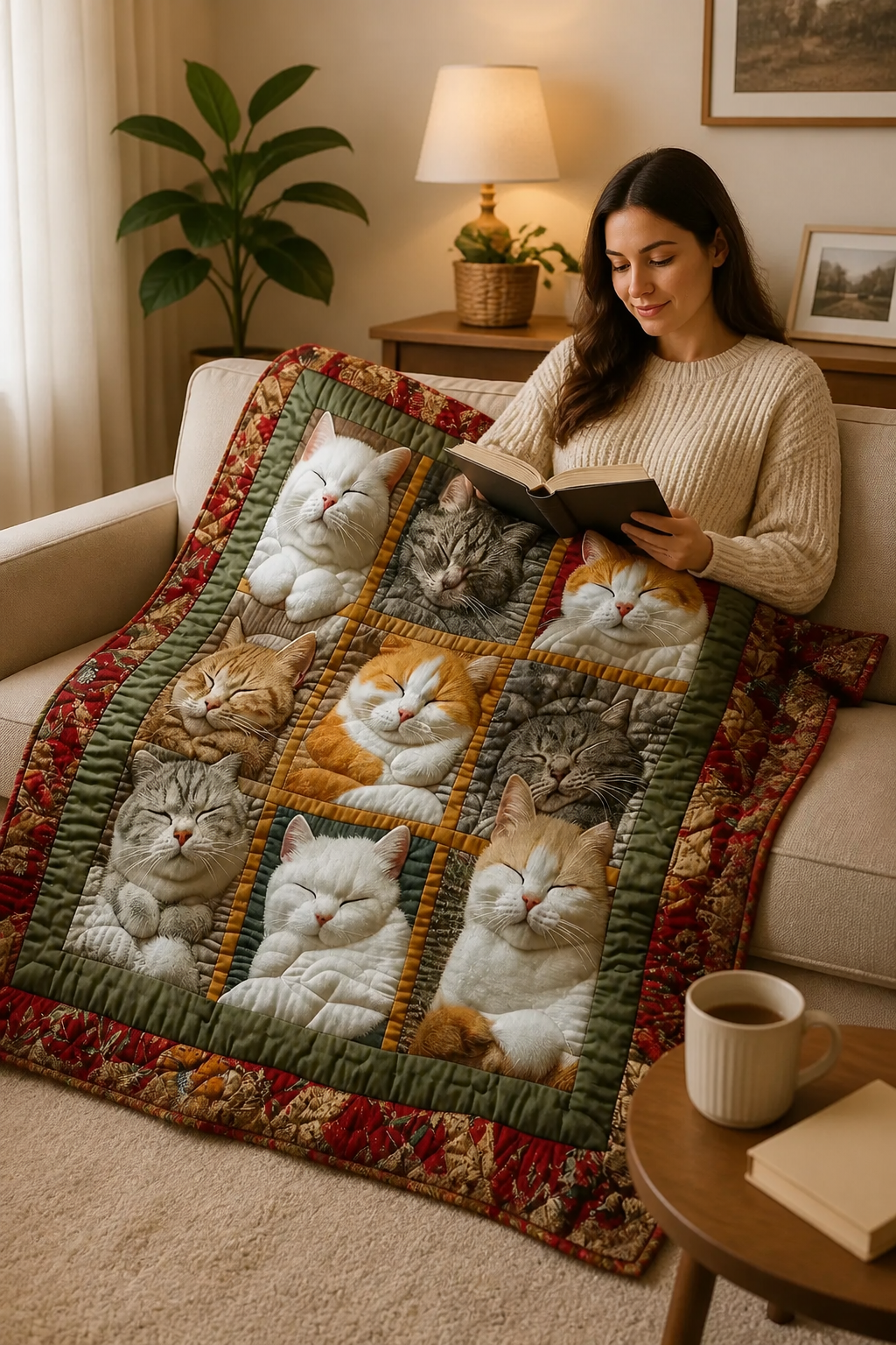 Purrfecto – Nine-Panel Sleeping Cats Reversible Flannel Throw