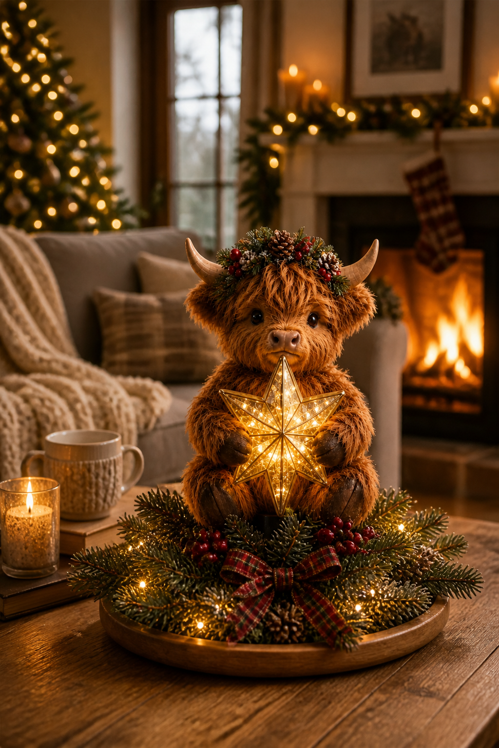 Highlow – Glowing Star Highland Cow Tree Topper