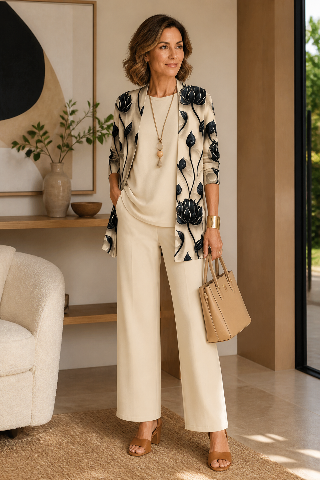 Vestrella – Printed Three-Piece Wide-Leg Set
