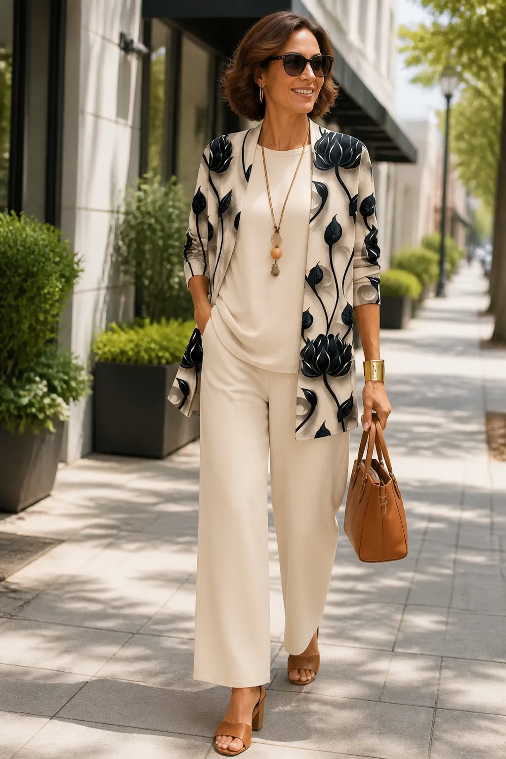 Vestrella – Printed Three-Piece Wide-Leg Set
