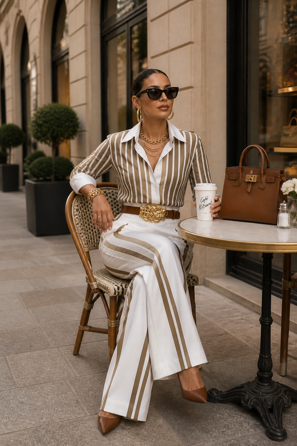 Lineleigh – Striped Wide-Leg Shirt And Pants Set
