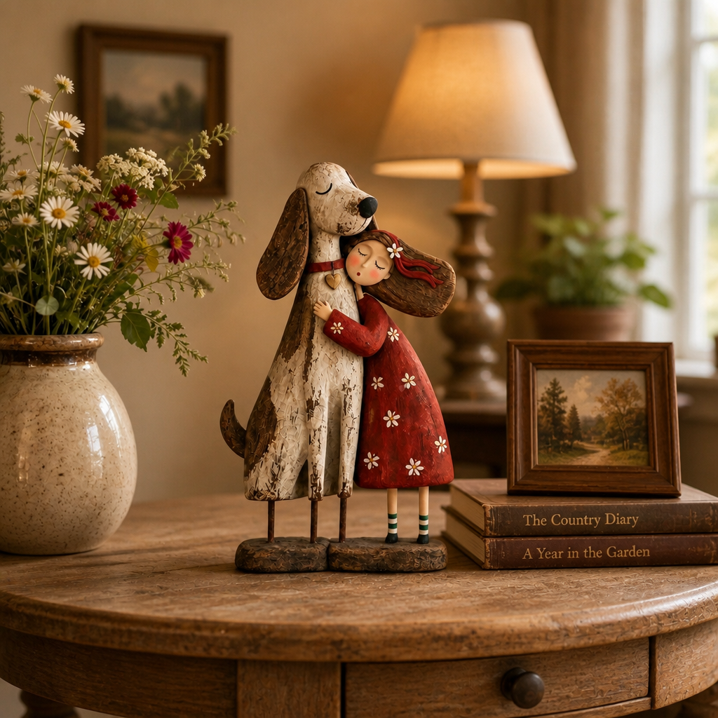 Wearbella – Distressed Girl Hugging Pet Figurine