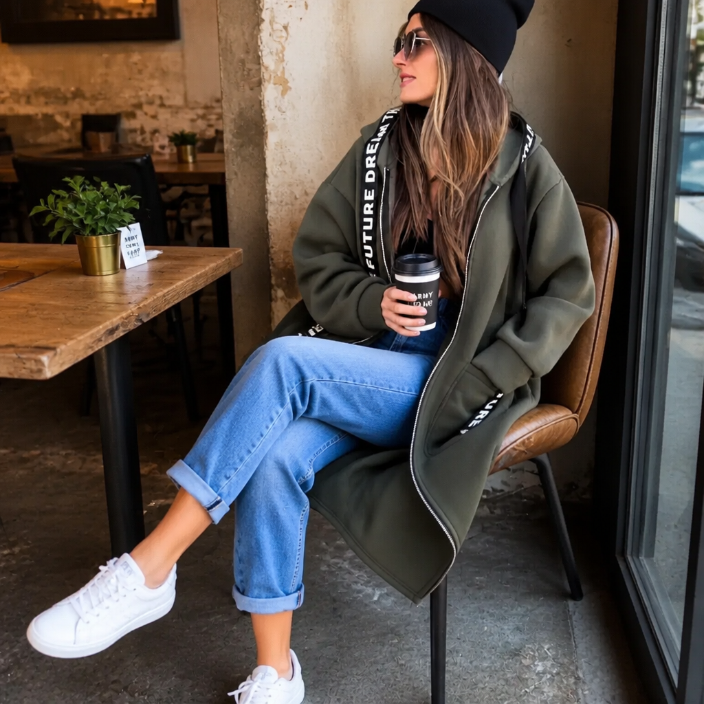 Wrapelle – Extra-Long Hooded Zip Jacket