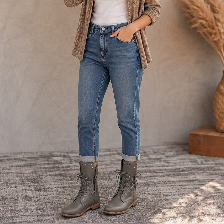 Calvera – Adjustable Wrap-Lace Mid-Calf Combat Boots