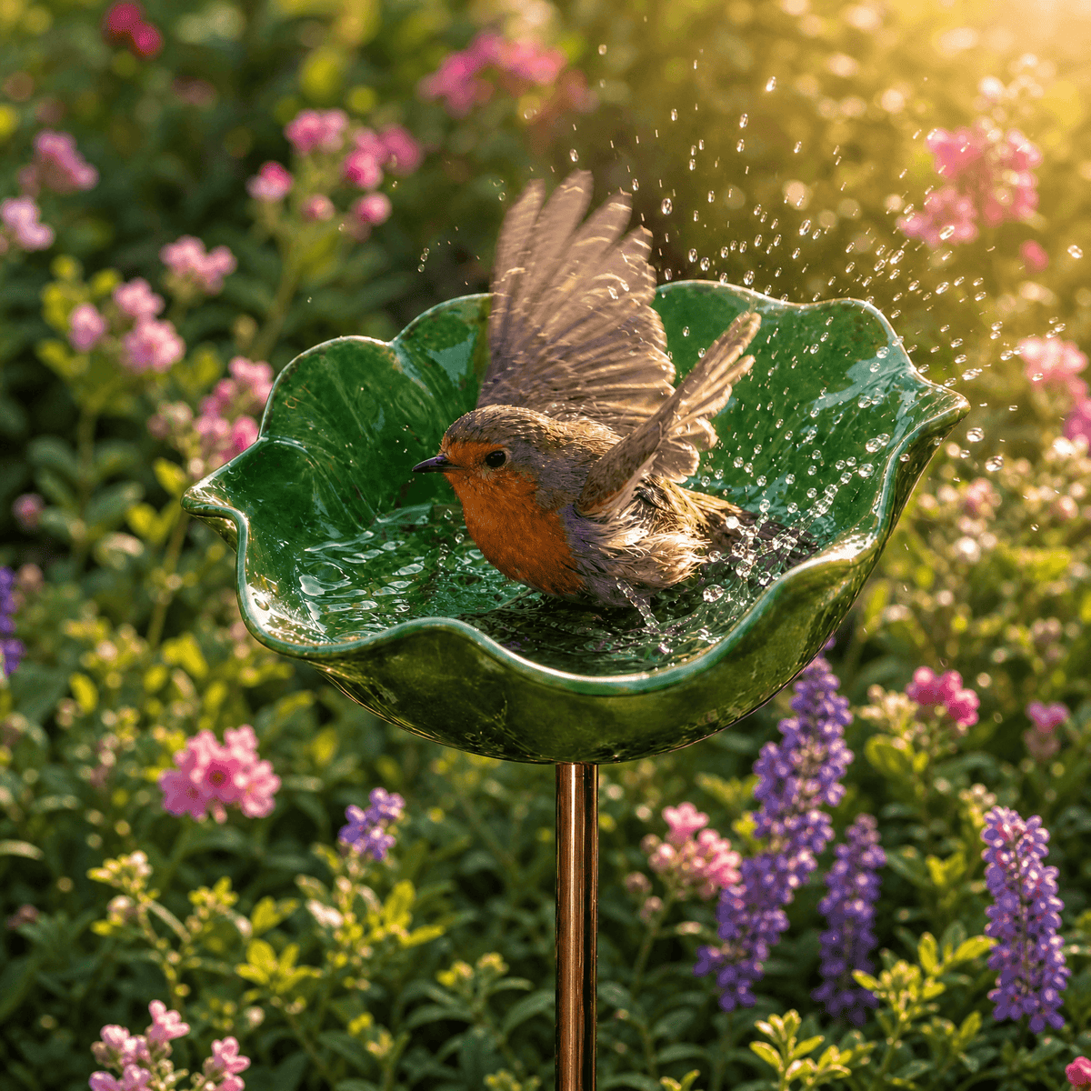 PetalHaven – Hand-Formed Poppy Bird Bath Garden Stake