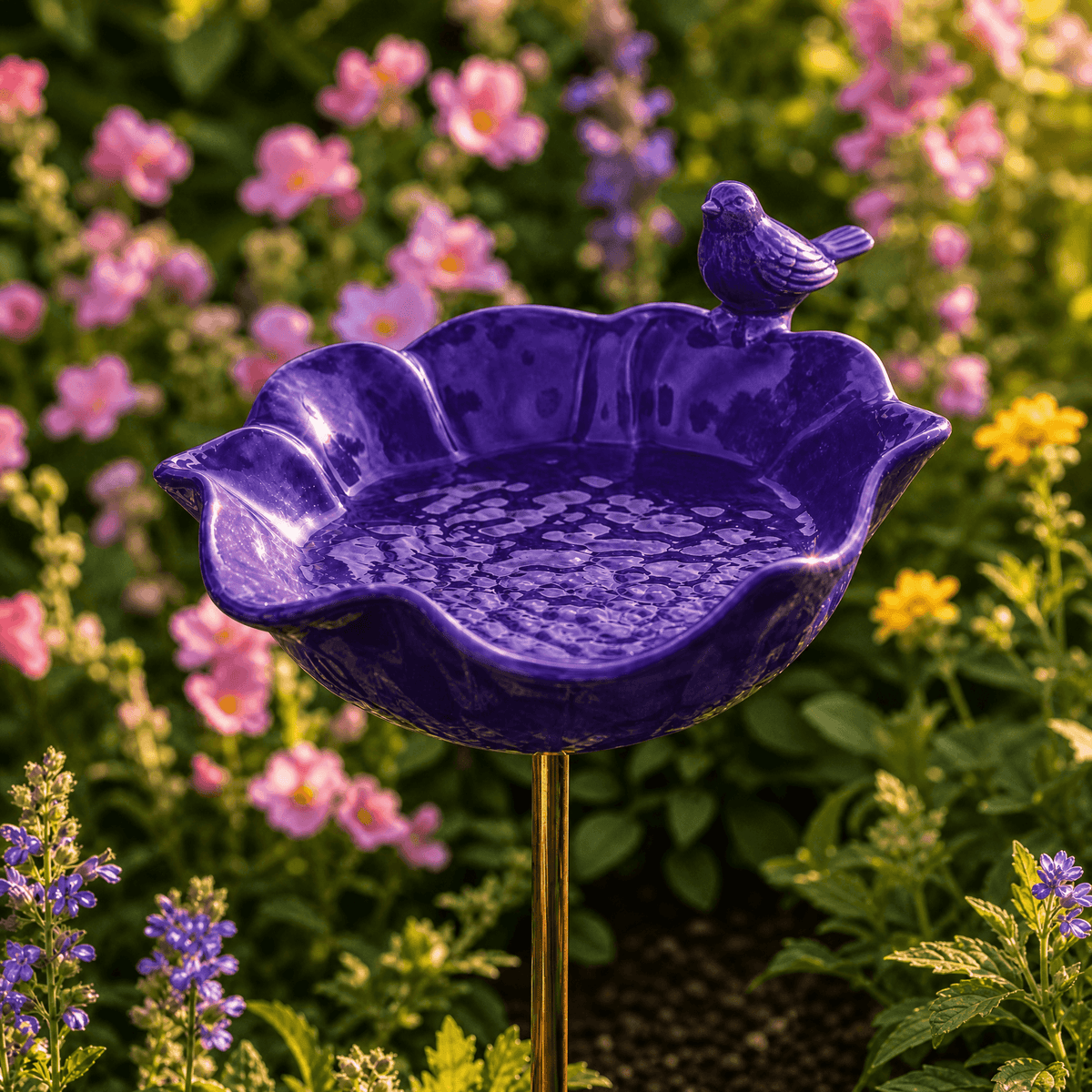 PetalHaven – Hand-Formed Poppy Bird Bath Garden Stake