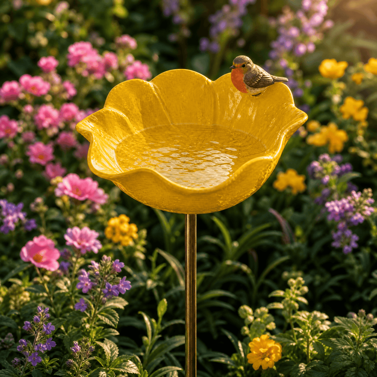 PetalHaven – Hand-Formed Poppy Bird Bath Garden Stake