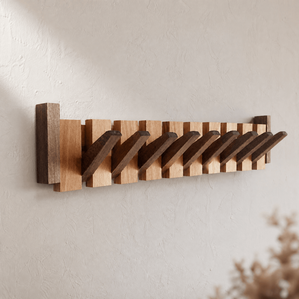 Pianello – Contoured Wood Wall Hanger with Fold-Down Hooks