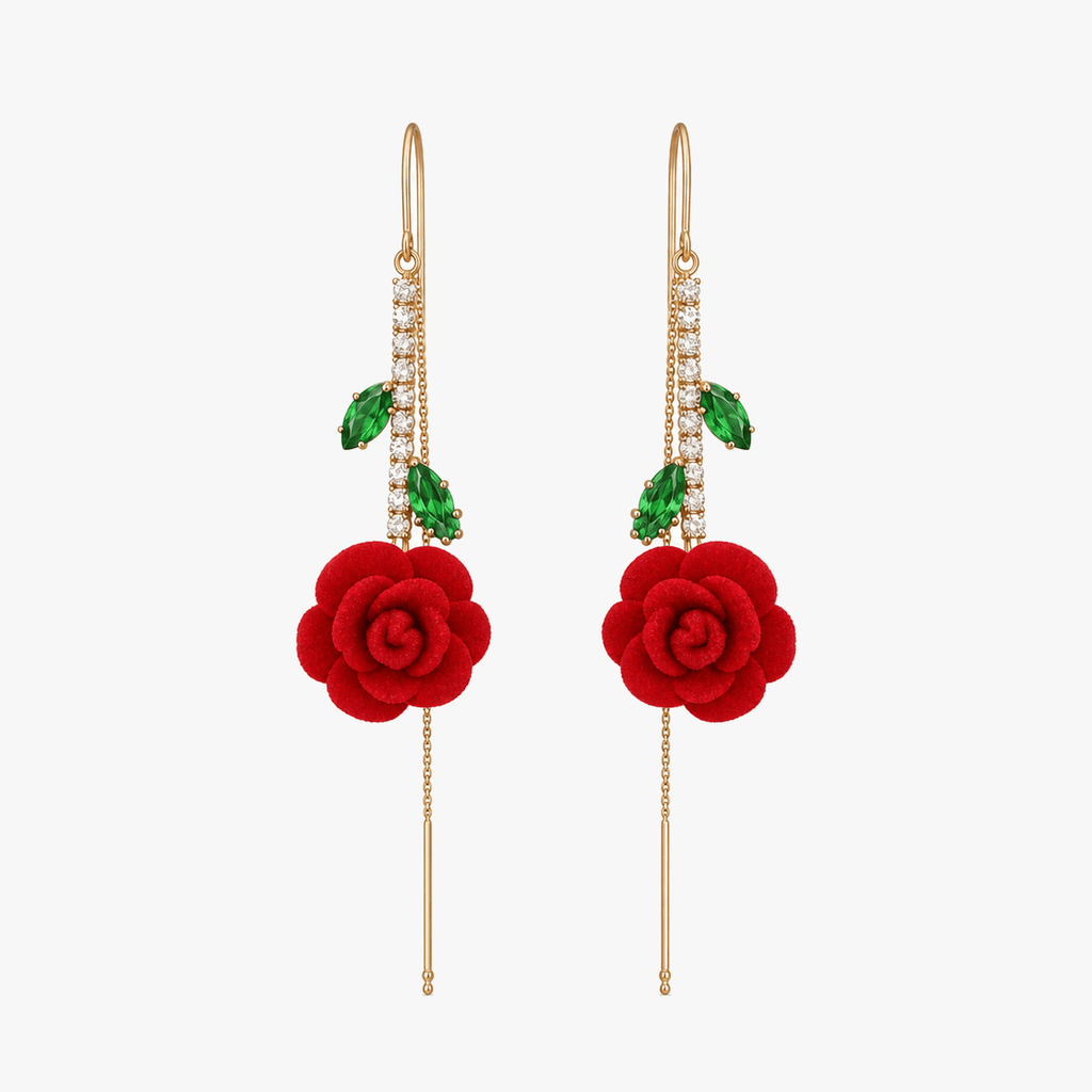 Roselyn – Romantic Rose and Emerald Earrings