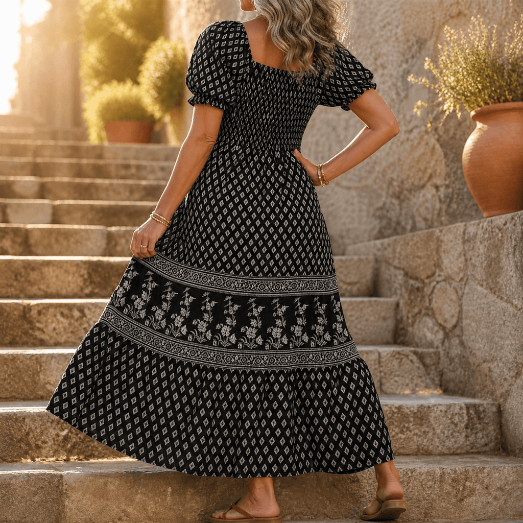 Selaris – Women's Smocked Puff Sleeve Maxi Dress