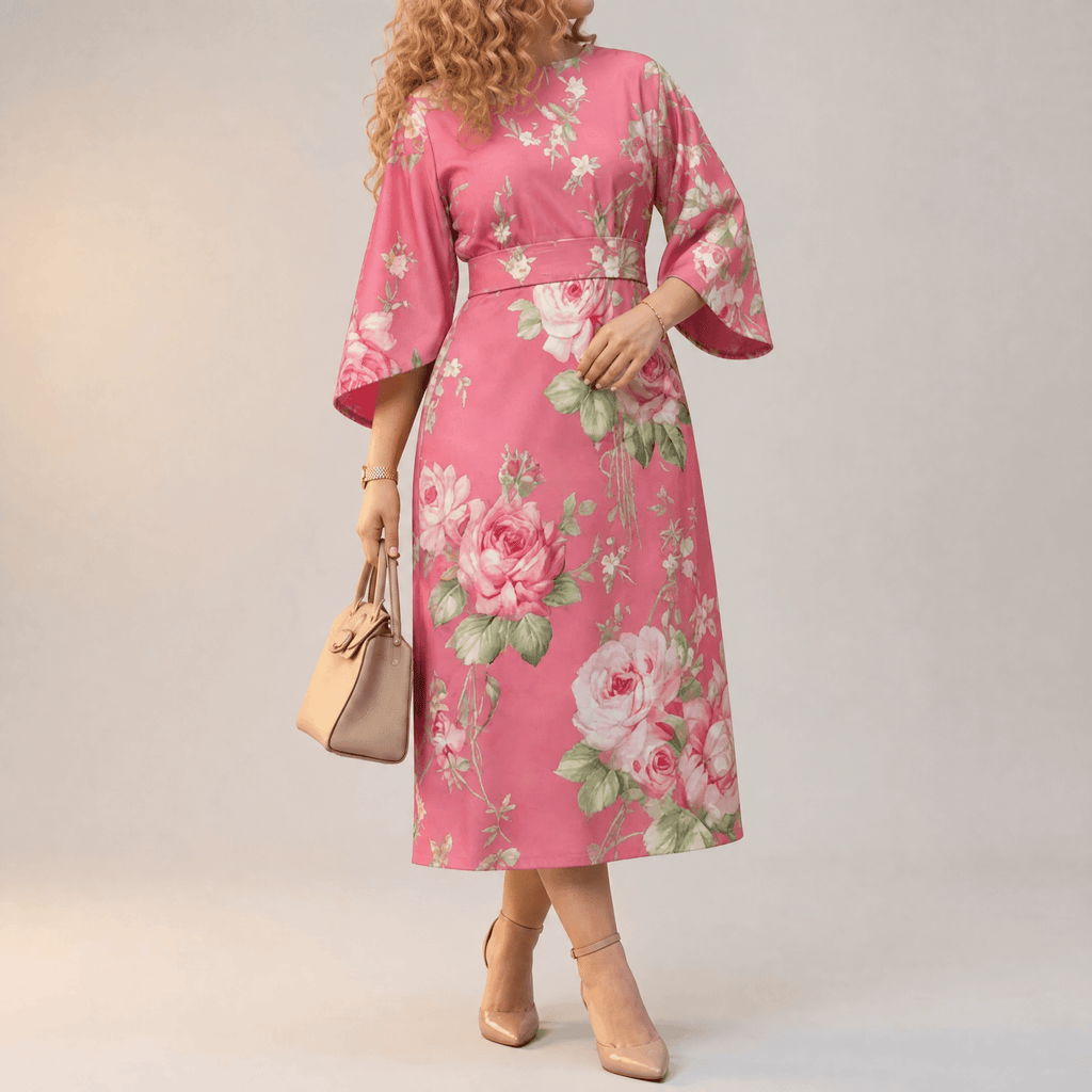Serenza – Women's Vintage Tapestry Plus-Size Midi Dress