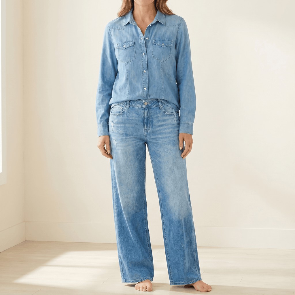 Veluna – Women's Soft Denim-Look Pajama Set