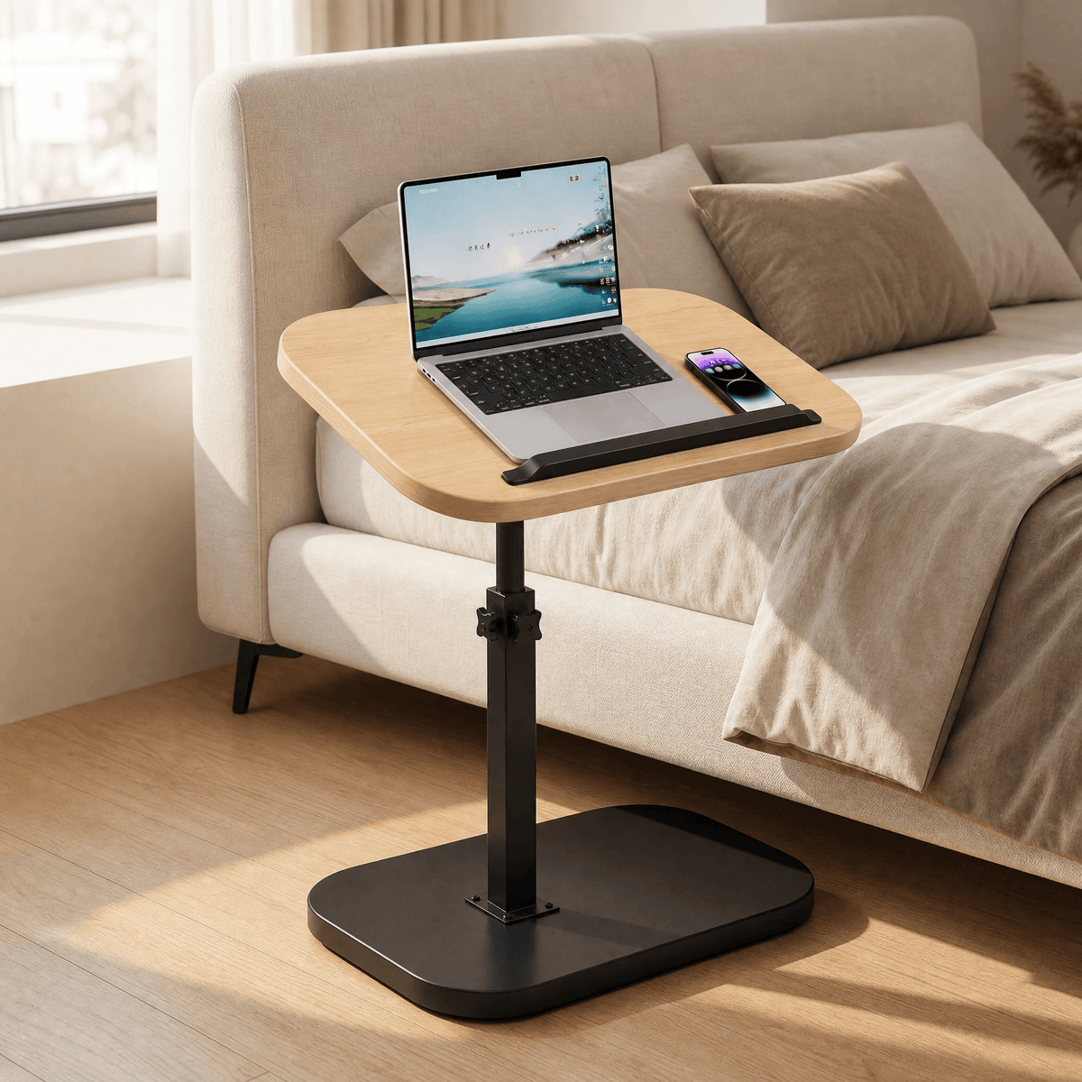 Sofadesk - C-shaped adjustable slide under sofa table