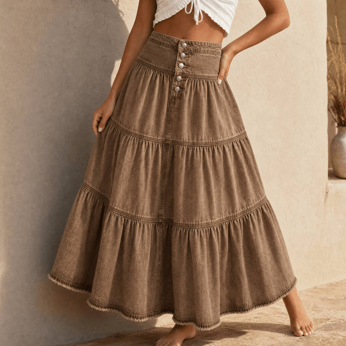 Soléra – Women's Soft Button-Front Denim Maxi Skirt