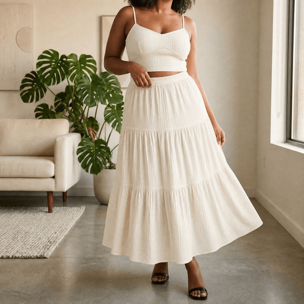 Solavie – Tiered Maxi Skirt and Cami Matching Set