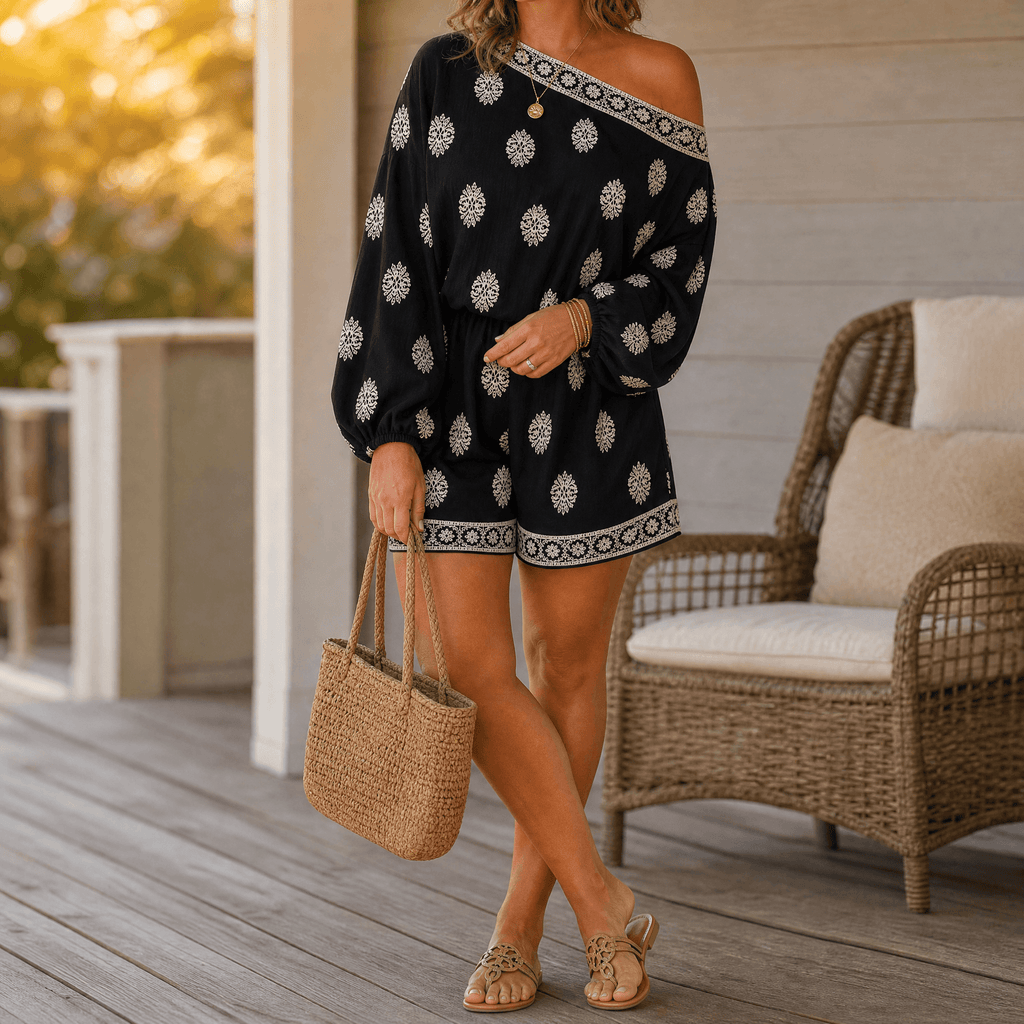 Solenne – Women's Bohemian Off-Shoulder Matching Set