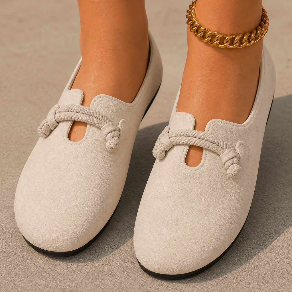 Sollea – Soft Suede Slip-On Flats with Rope Bow