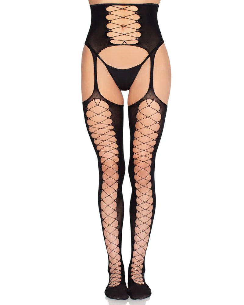 Nocturra – All in One Fishnet Garter Belt Stockings