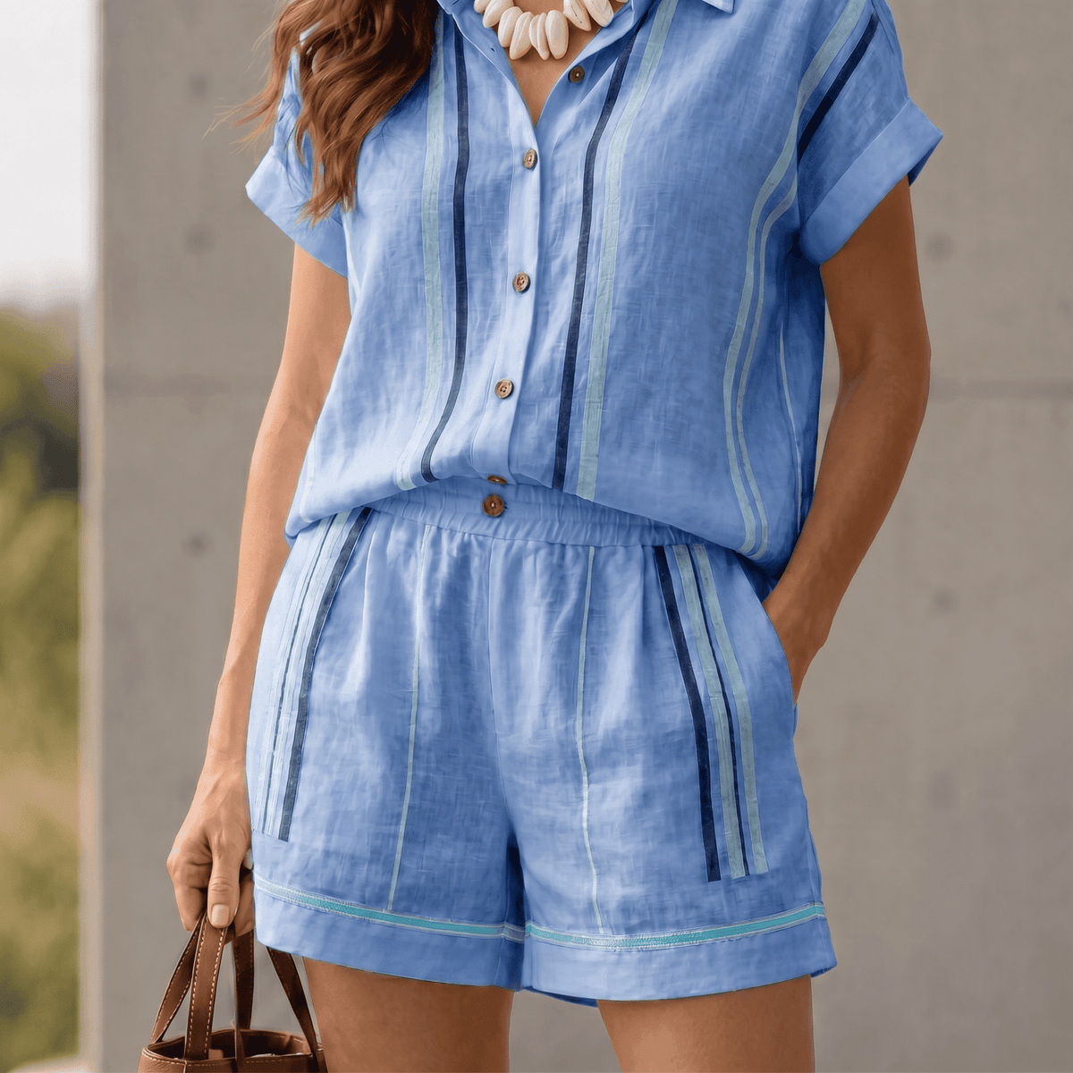 Tara – Women's Coastal Striped Shirt and Shorts Set
