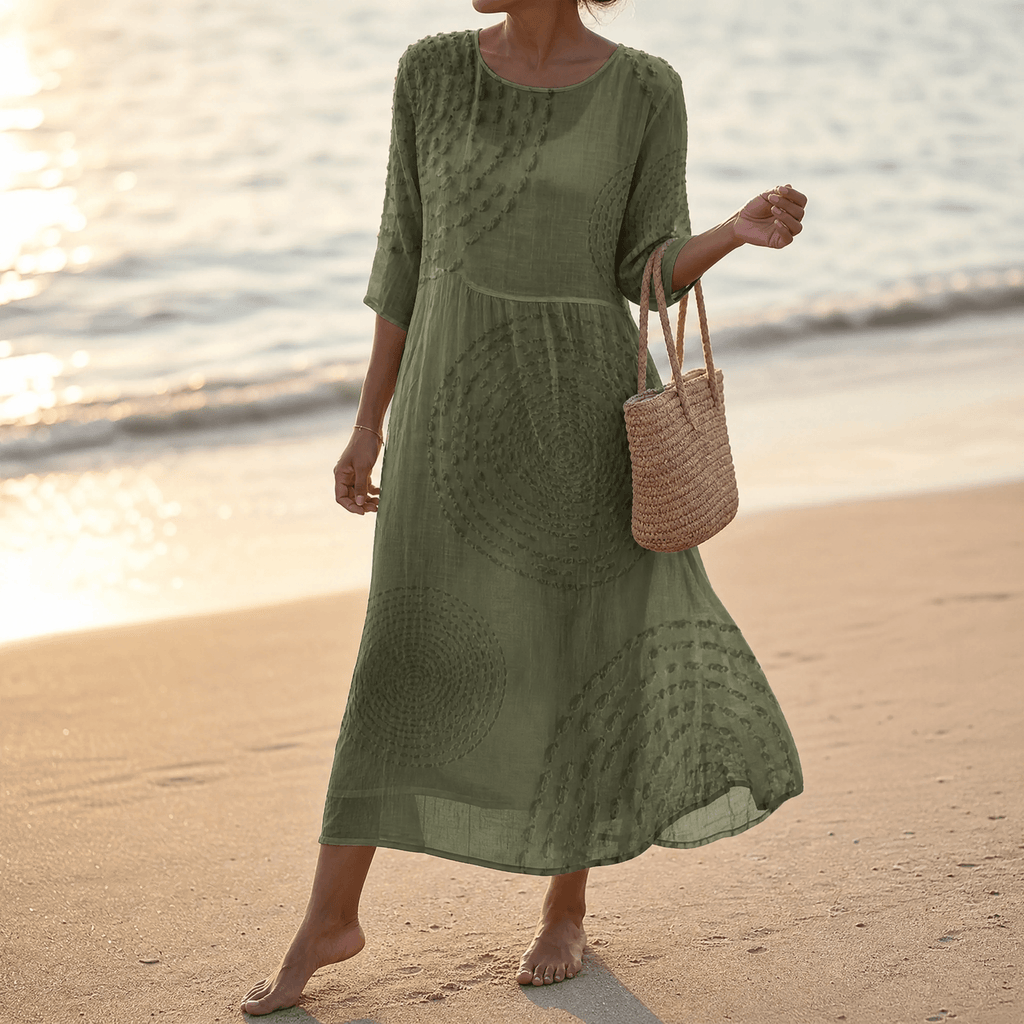 Tessara – Embossed Texture Midi Dress for Women