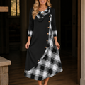 Wovelle – Plaid Patchwork Cowl Neck Midi Dress