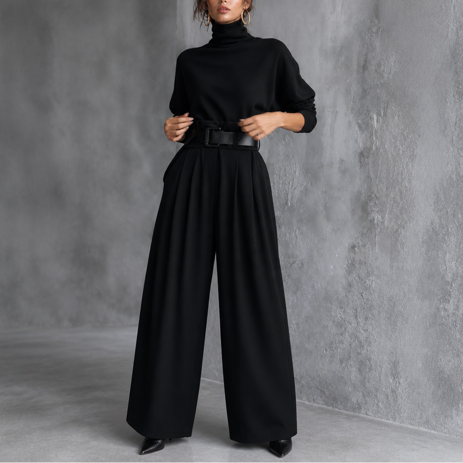 Wearbella – High-Waist Turtleneck And Trouser Set With Belt