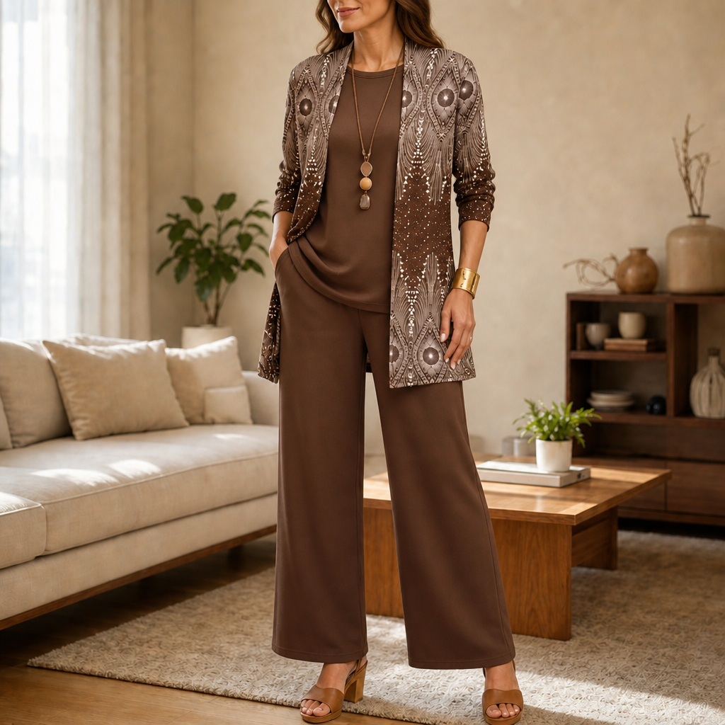 Vestrella – Printed Three-Piece Wide-Leg Set