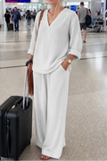 Wearbella – V-Neck Top And Wide-Leg Pant Set