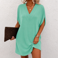 Wearbella – Pleated V-Neck Batwing Sleeve Mini Dress