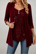 Veluxe Duo – Sequin Front Mock-Layer Evening Top
