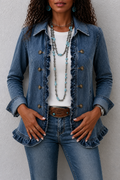 Wearbella – Double Breasted Ruffle Denim Jacket
