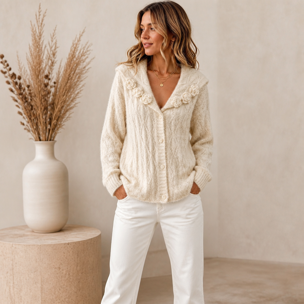 Sailmara – Sailor Collar Crochet Knit Cardigan