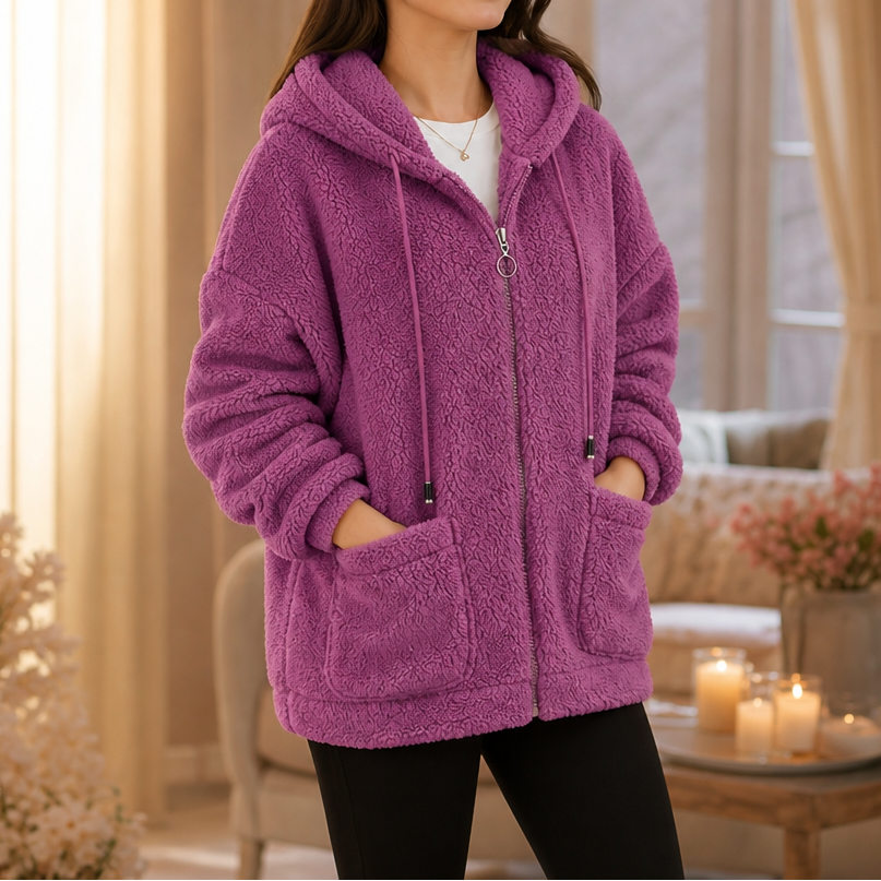 Cozamora – Oversized Sherpa Fleece Zip-Up Hoodie