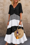 Lineluxe – V-Neck Button-Up Flowy Maxi Dress