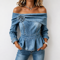 Rosevelle – Rose Appliqué Off-Shoulder Peplum Top