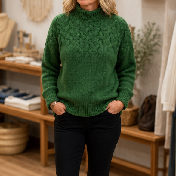 Cozette – Braided Cable-Knit Turtleneck Sweater