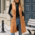 Veluna – Long Double-Breasted Suede-Look Vest