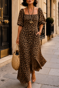 Wearbella – Coffee Leopard Square Neck Maxi Dress