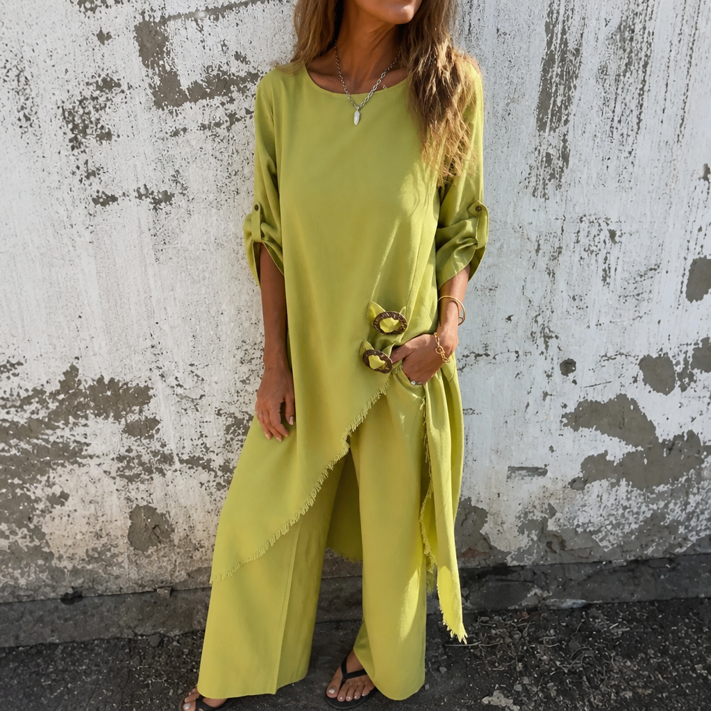 Effortlane – Asymmetric Hem Cotton-Linen Look Tunic Set