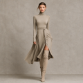 Vellara – Turtleneck Wrap Slit Knit Midi Dress