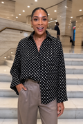 Wearbella – Polka Dot Lapel Long Sleeve Blouse