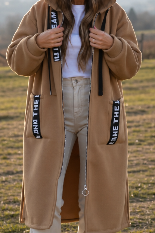 Duskmere – Knee-Length Hooded Zip Sweatshirt Coat