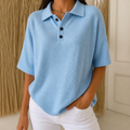 Waffield – Waffle-Knit Open-Collar Polo Blouse